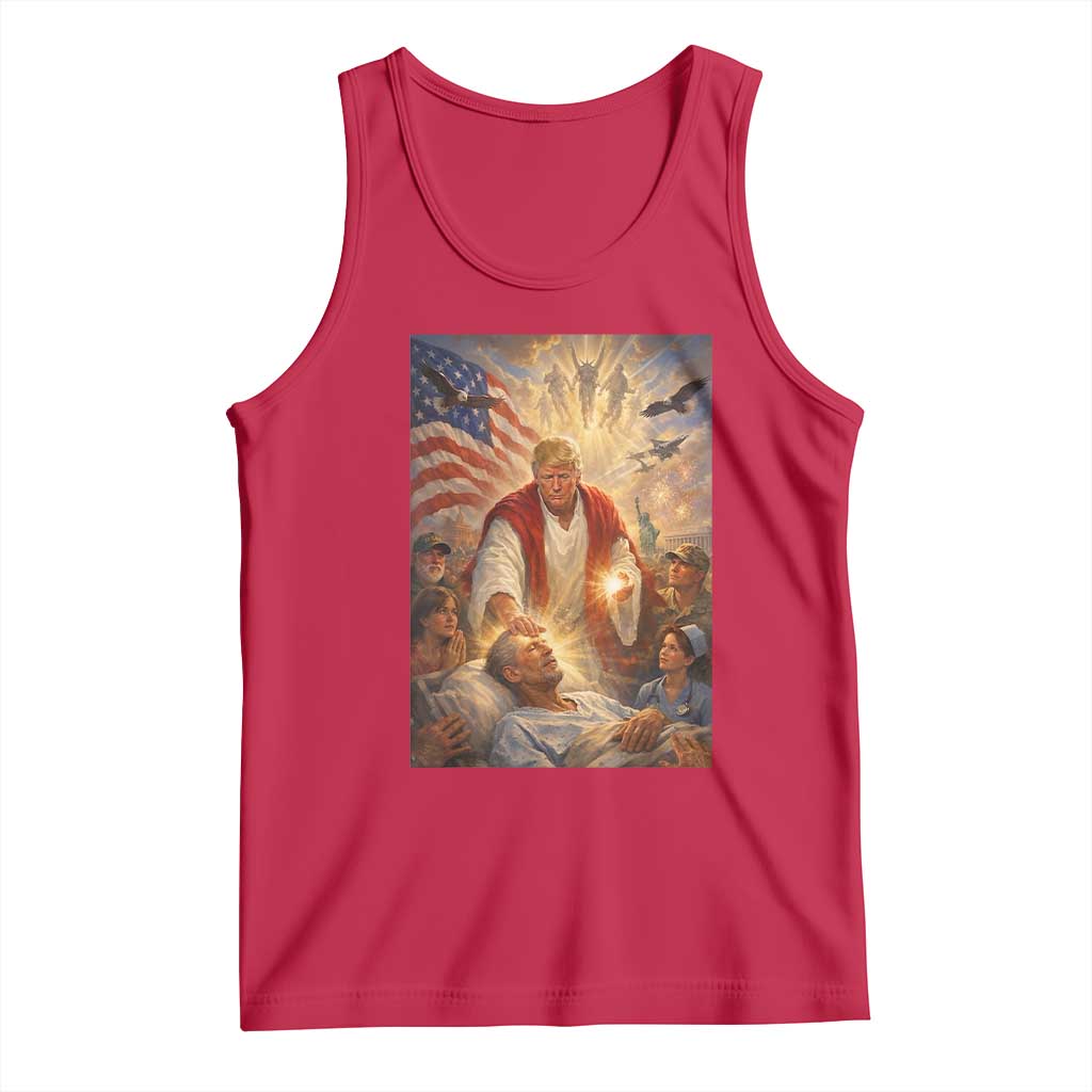 Trump The Healer Oil Painting Graphic Tank Top Sacred Heart Divine Mercy Political Parody TS02 Red Print Your Wear