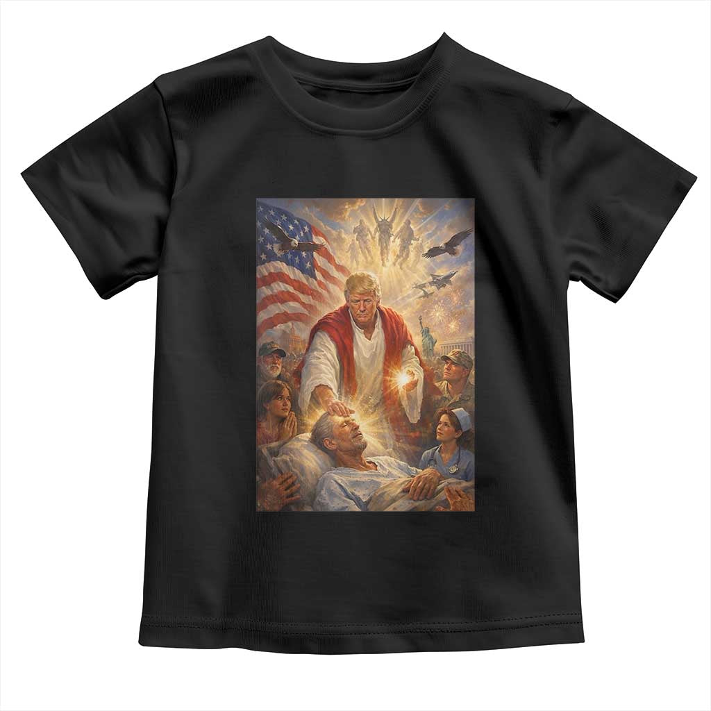 Trump The Healer Oil Painting Graphic Toddler T Shirt Sacred Heart Divine Mercy Political Parody TS02 Black Print Your Wear