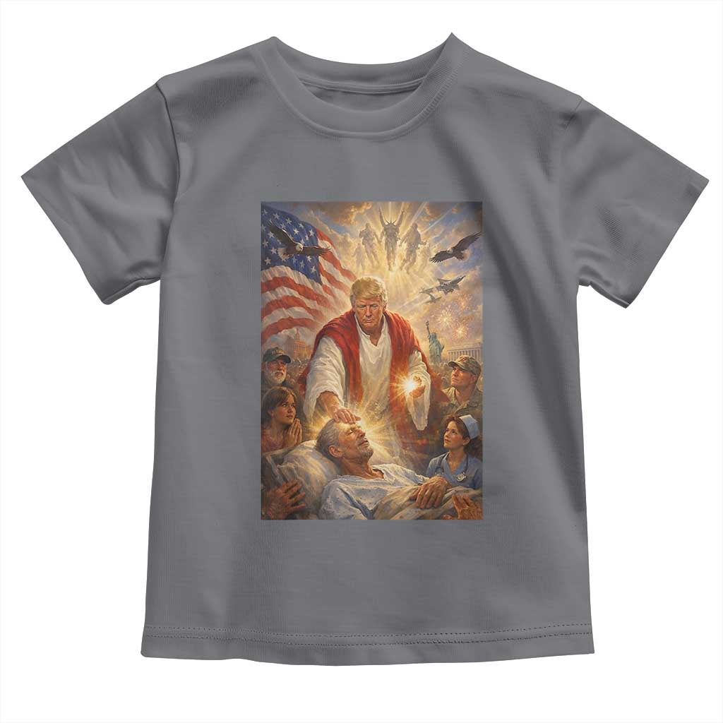 Trump The Healer Oil Painting Graphic Toddler T Shirt Sacred Heart Divine Mercy Political Parody TS02 Charcoal Print Your Wear