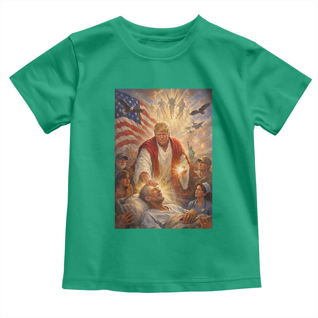 Trump The Healer Oil Painting Graphic Toddler T Shirt Sacred Heart Divine Mercy Political Parody TS02 Irish Green Print Your Wear