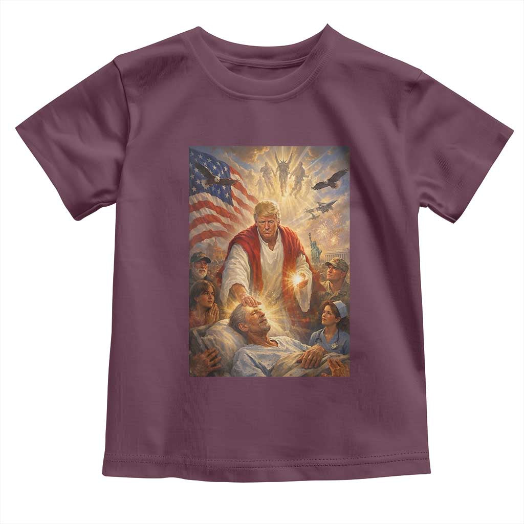 Trump The Healer Oil Painting Graphic Toddler T Shirt Sacred Heart Divine Mercy Political Parody TS02 Maroon Print Your Wear