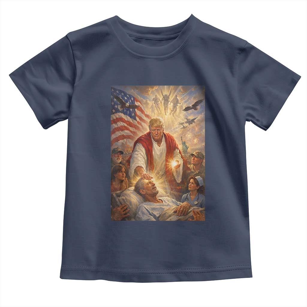 Trump The Healer Oil Painting Graphic Toddler T Shirt Sacred Heart Divine Mercy Political Parody TS02 Navy Print Your Wear