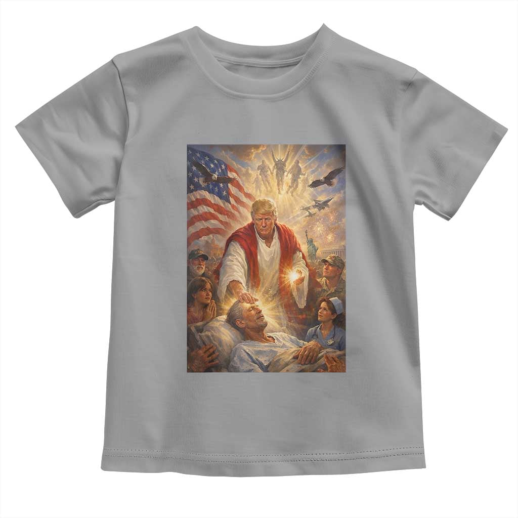 Trump The Healer Oil Painting Graphic Toddler T Shirt Sacred Heart Divine Mercy Political Parody TS02 Sport Gray Print Your Wear