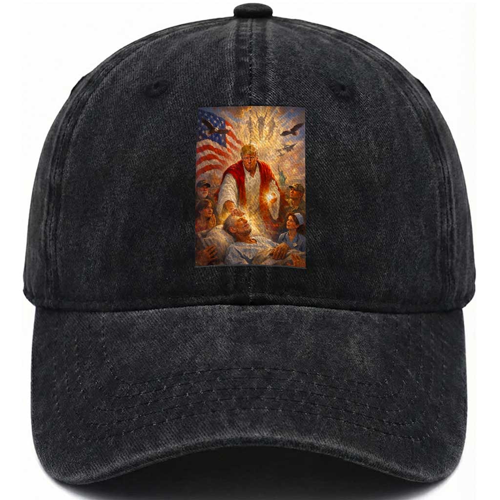 Trump The Healer Oil Painting Graphic Washed Cotton Baseball Cap Sacred Heart Divine Mercy Political Parody TS02 Print Your Wear