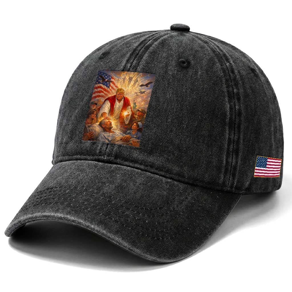 Trump The Healer Oil Painting Graphic Washed Cotton Baseball Cap Sacred Heart Divine Mercy Political Parody TS02 Print Your Wear