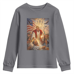 Trump The Healer Oil Painting Graphic Youth Sweatshirt Sacred Heart Divine Mercy Political Parody TS02 Charcoal Print Your Wear