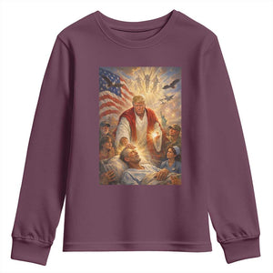 Trump The Healer Oil Painting Graphic Youth Sweatshirt Sacred Heart Divine Mercy Political Parody TS02 Maroon Print Your Wear