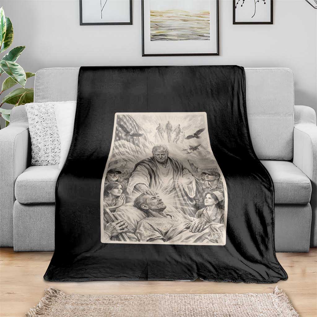 Trump The Healer Graphic Throw Blanket Vintage Etching Style Religious Political Satire TS02 Print Your Wear