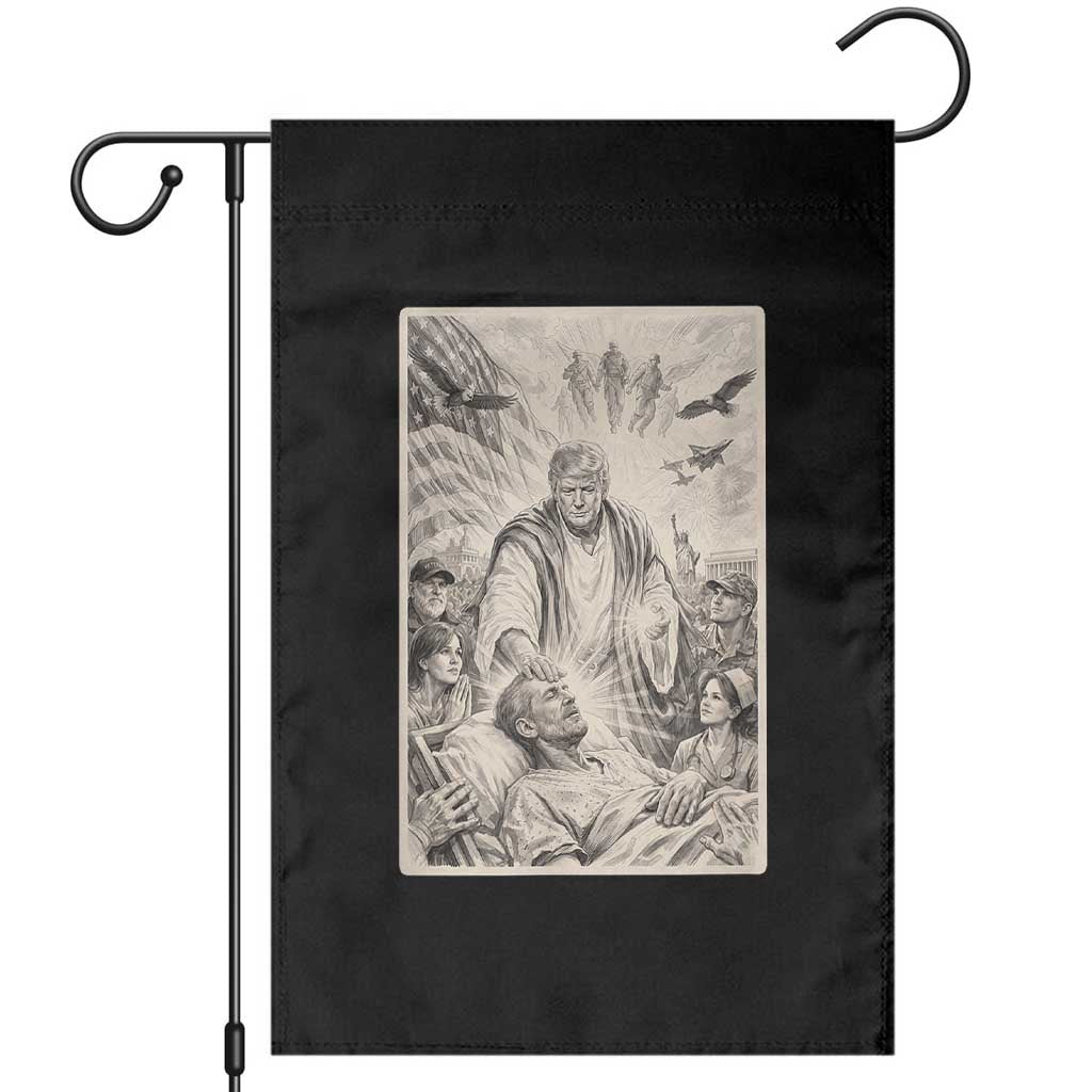 Trump The Healer Graphic Garden Flag Vintage Etching Style Religious Political Satire TS02 Black Print Your Wear