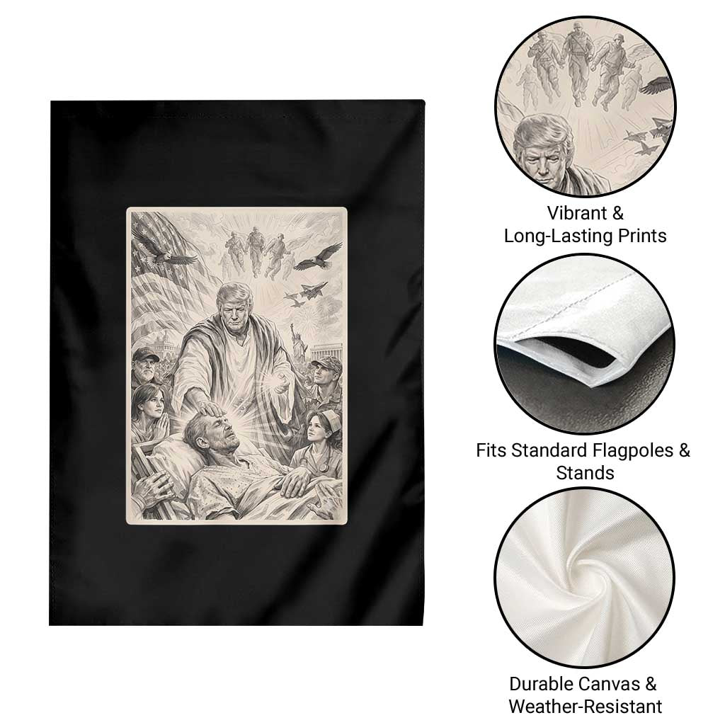 Trump The Healer Graphic Garden Flag Vintage Etching Style Religious Political Satire TS02 Print Your Wear