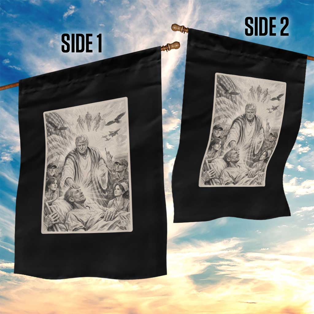 Trump The Healer Graphic Garden Flag Vintage Etching Style Religious Political Satire TS02 Print Your Wear