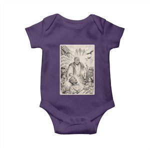 Trump The Healer Graphic Baby Onesie Vintage Etching Style Religious Political Satire TS02 Purple Print Your Wear