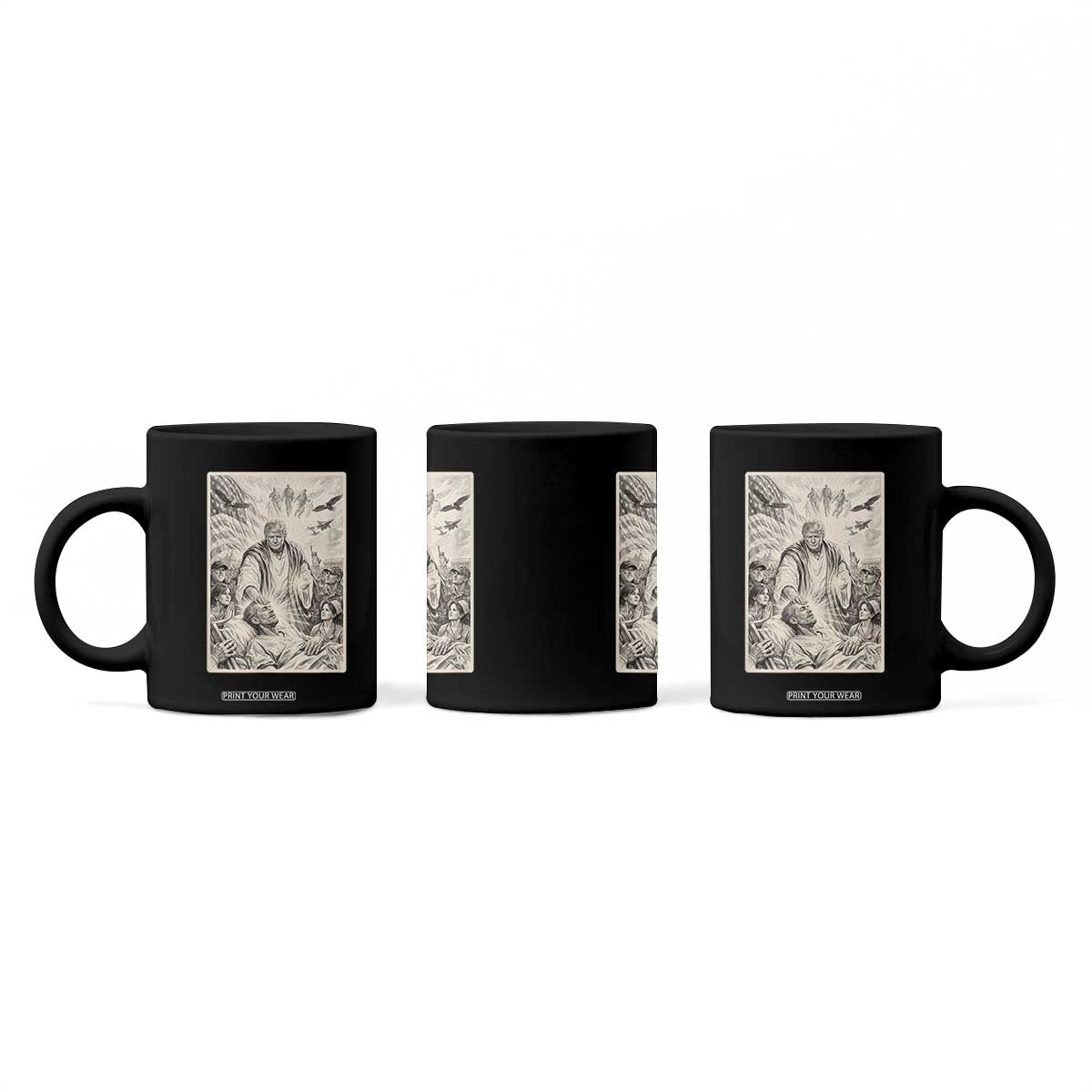 Trump The Healer Graphic Coffee Mug Vintage Etching Style Religious Political Satire TS02 Print Your Wear