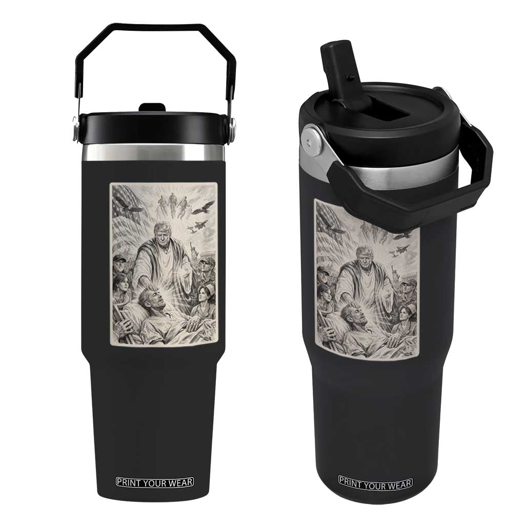 Trump The Healer Graphic Flip Straw Tumbler Vintage Etching Style Religious Political Satire TS02 One Size: 30 oz Black Print Your Wear