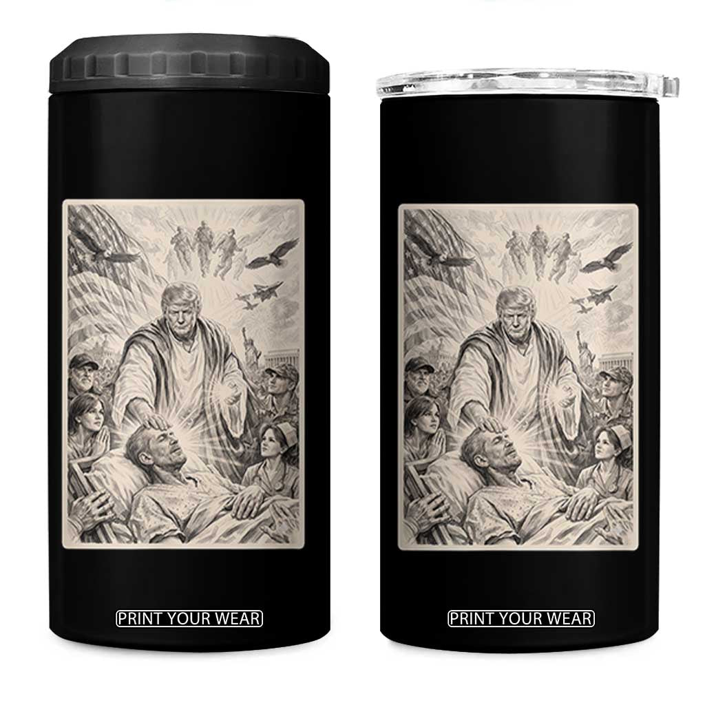 Trump The Healer Graphic 4 in 1 Can Cooler Tumbler Vintage Etching Style Religious Political Satire TS02 One Size: 16 oz Black Print Your Wear
