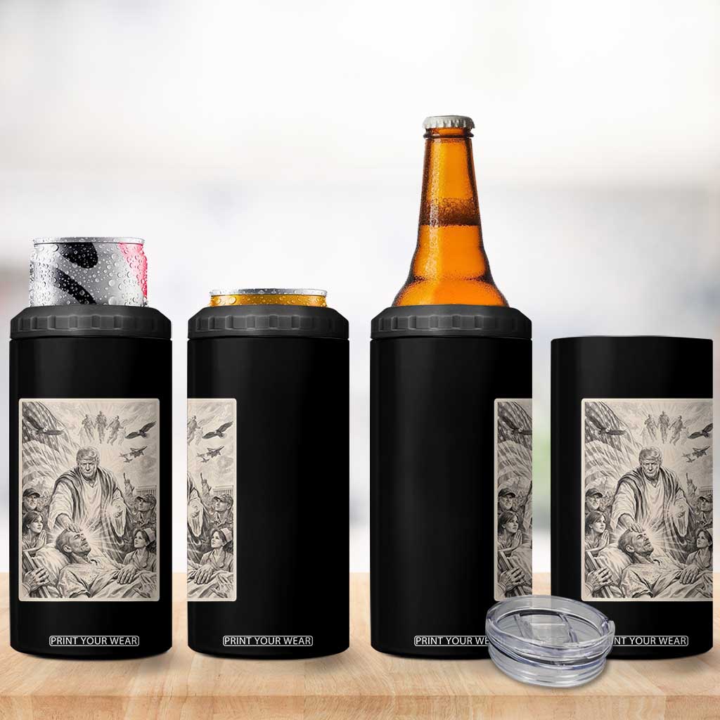 Trump The Healer Graphic 4 in 1 Can Cooler Tumbler Vintage Etching Style Religious Political Satire TS02 Print Your Wear