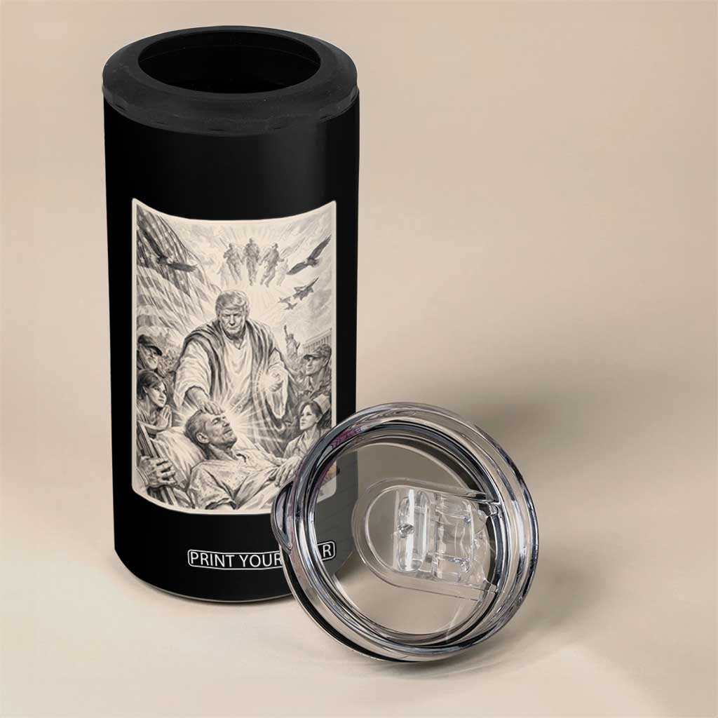 Trump The Healer Graphic 4 in 1 Can Cooler Tumbler Vintage Etching Style Religious Political Satire TS02 Print Your Wear