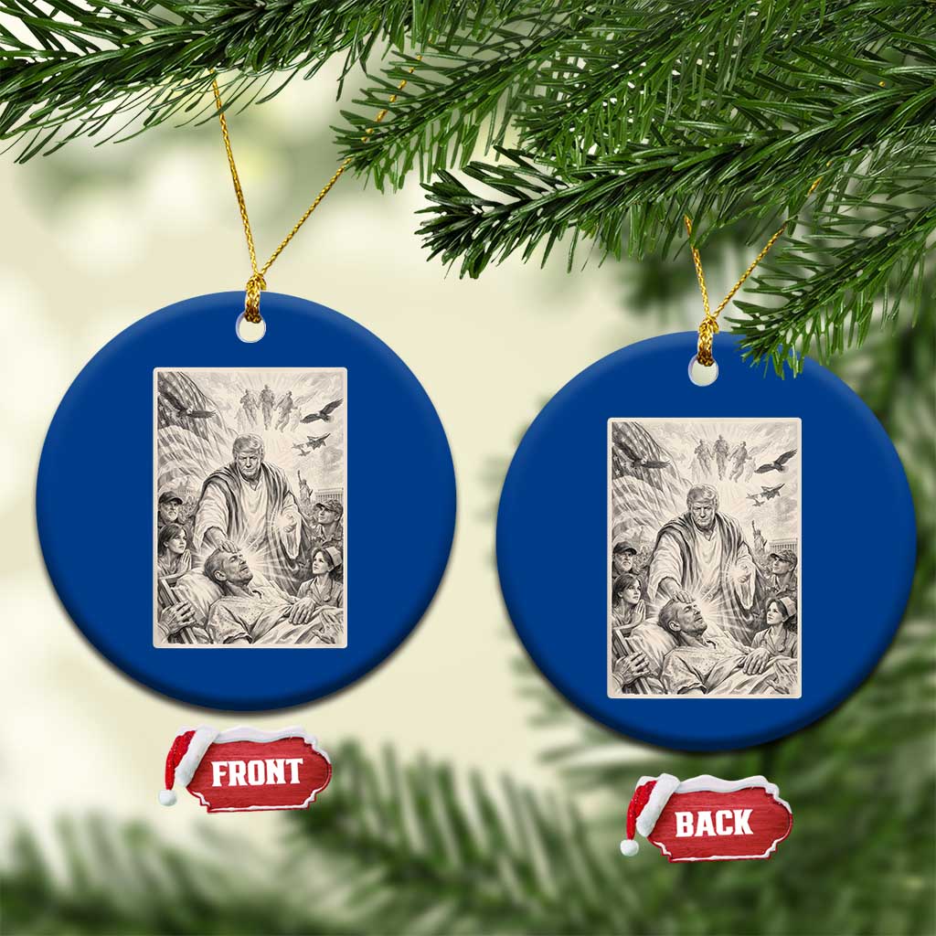 Trump The Healer Graphic Ceramic Ornament Vintage Etching Style Religious Political Satire TS02 1pc Blue Print Your Wear