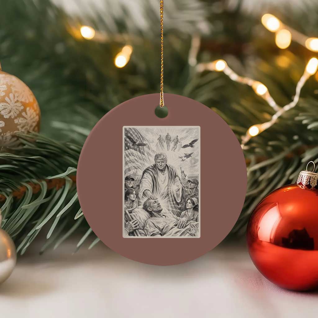 Trump The Healer Graphic Ceramic Ornament Vintage Etching Style Religious Political Satire TS02 1pc Mocha Print Your Wear