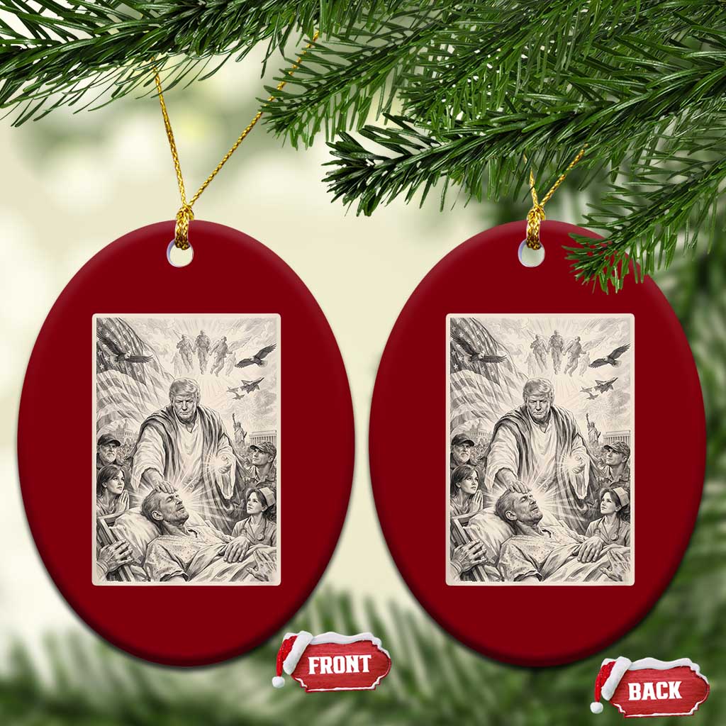 Trump The Healer Graphic Ceramic Ornament Vintage Etching Style Religious Political Satire TS02 Print Your Wear