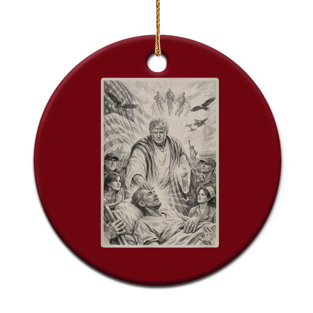 Trump The Healer Graphic Ceramic Ornament Vintage Etching Style Religious Political Satire TS02 1pc Red Print Your Wear