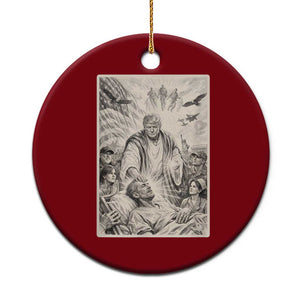 Trump The Healer Graphic Ceramic Ornament Vintage Etching Style Religious Political Satire TS02 1pc Red Print Your Wear