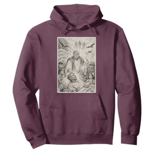 Trump The Healer Graphic Hoodie Vintage Etching Style Religious Political Satire TS02 Maroon Print Your Wear
