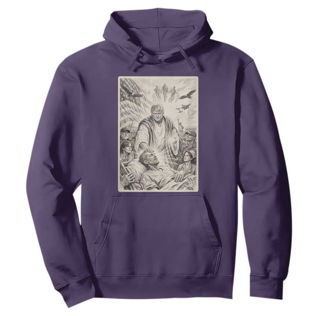 Trump The Healer Graphic Hoodie Vintage Etching Style Religious Political Satire TS02 Purple Print Your Wear