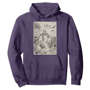 Trump The Healer Graphic Hoodie Vintage Etching Style Religious Political Satire TS02 Purple Print Your Wear