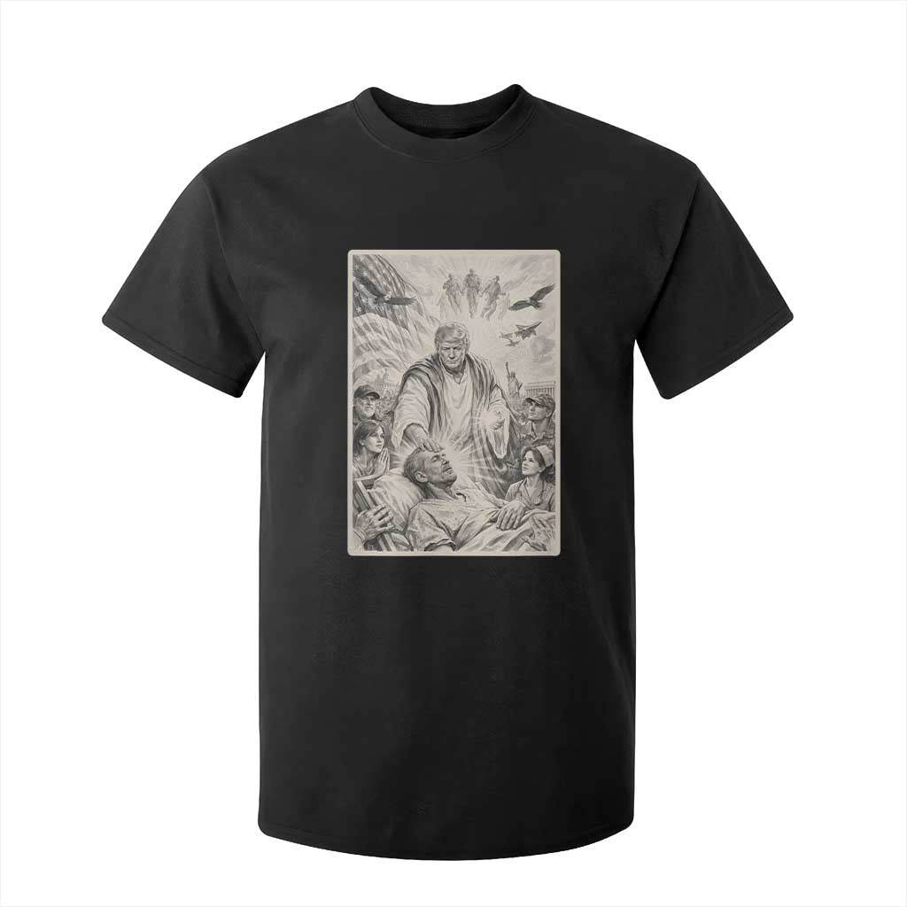 Trump The Healer Graphic T Shirt For Kid Vintage Etching Style Religious Political Satire TS02 Black Print Your Wear