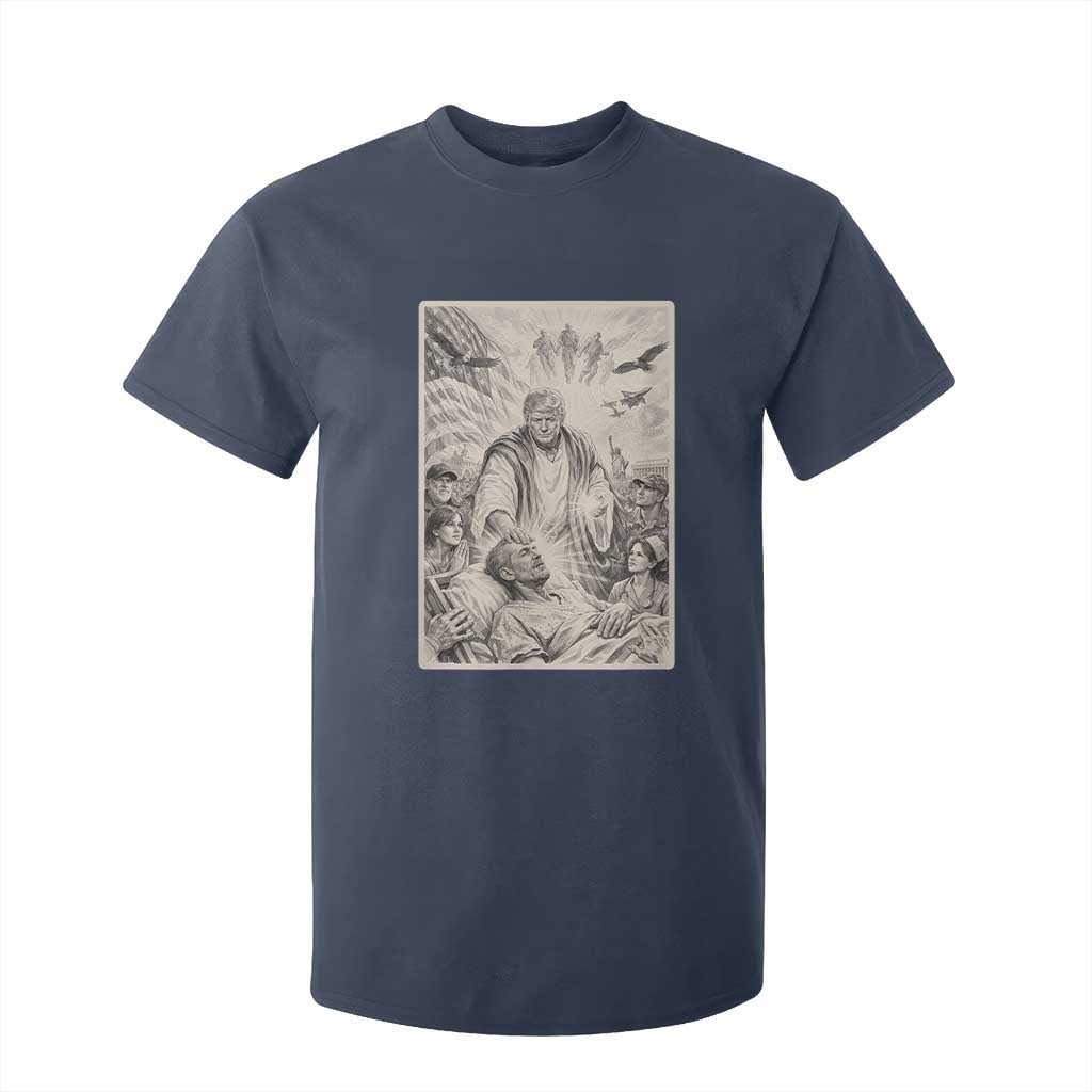 Trump The Healer Graphic T Shirt For Kid Vintage Etching Style Religious Political Satire TS02 Navy Print Your Wear