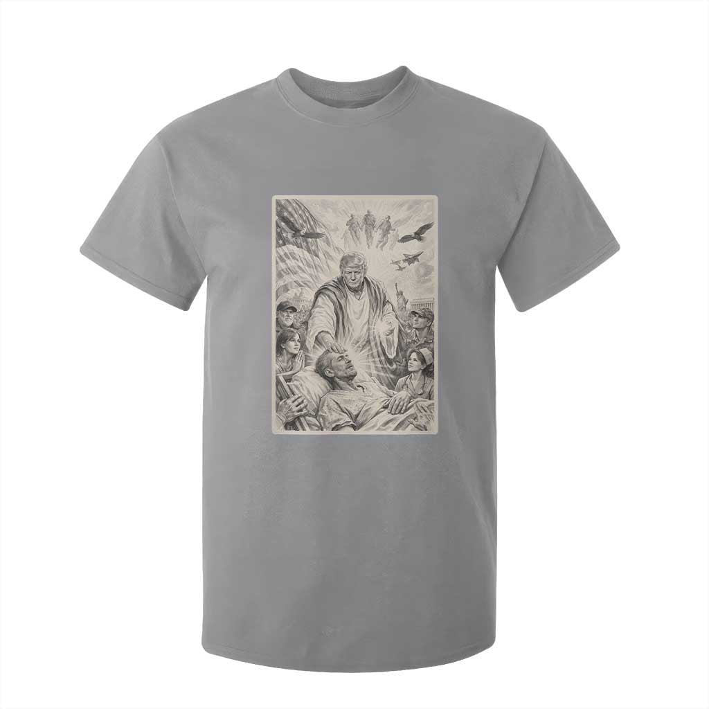 Trump The Healer Graphic T Shirt For Kid Vintage Etching Style Religious Political Satire TS02 Sport Gray Print Your Wear