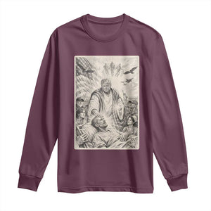 Trump The Healer Graphic Long Sleeve Shirt Vintage Etching Style Religious Political Satire TS02 Maroon Print Your Wear
