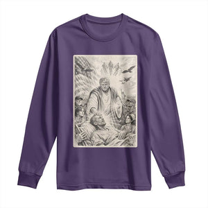 Trump The Healer Graphic Long Sleeve Shirt Vintage Etching Style Religious Political Satire TS02 Purple Print Your Wear