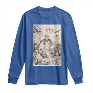 Trump The Healer Graphic Long Sleeve Shirt Vintage Etching Style Religious Political Satire TS02 Royal Blue Print Your Wear
