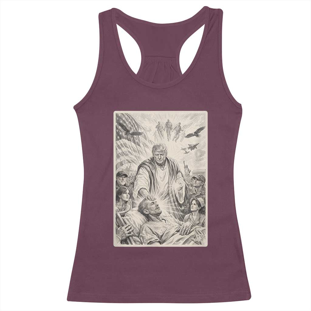 Trump The Healer Graphic Racerback Tank Top Vintage Etching Style Religious Political Satire TS02 Maroon Print Your Wear
