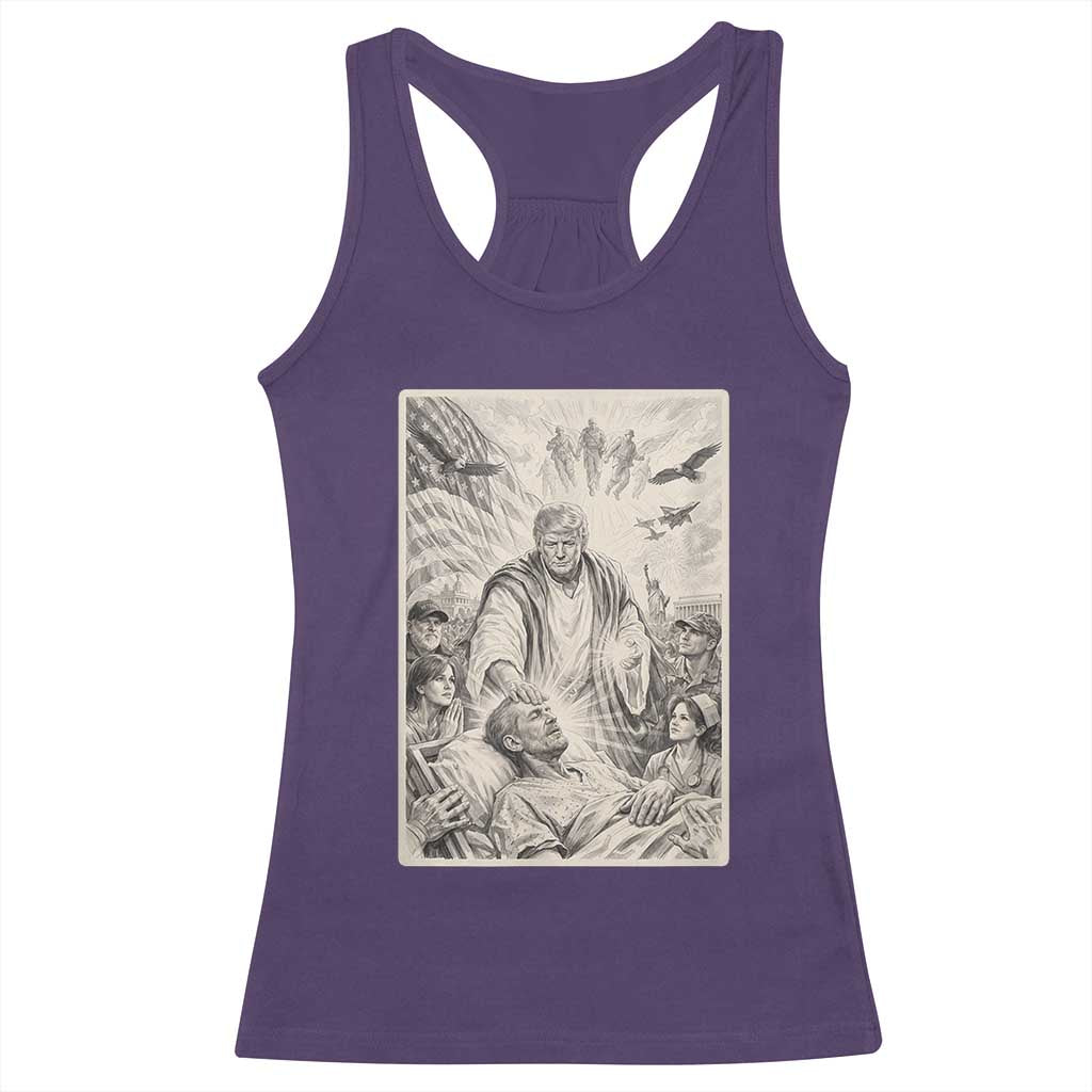 Trump The Healer Graphic Racerback Tank Top Vintage Etching Style Religious Political Satire TS02 Purple Print Your Wear