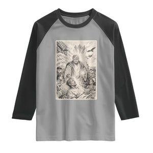 Trump The Healer Graphic Raglan Shirt Vintage Etching Style Religious Political Satire TS02 Sport Gray Black Print Your Wear