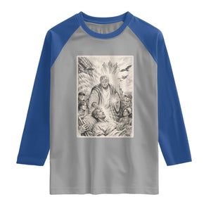 Trump The Healer Graphic Raglan Shirt Vintage Etching Style Religious Political Satire TS02 Sport Gray Royal Print Your Wear