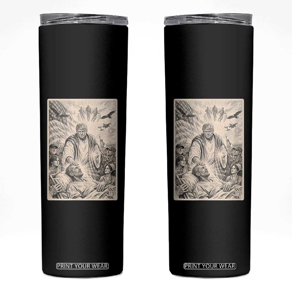 Trump The Healer Graphic Skinny Tumbler Vintage Etching Style Religious Political Satire TS02 Black Print Your Wear