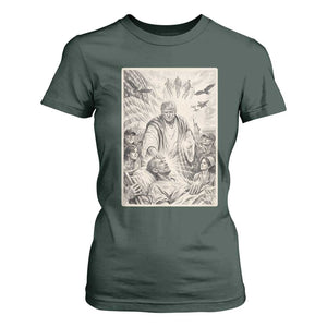 Trump The Healer Graphic T Shirt For Women Vintage Etching Style Religious Political Satire TS02 Dark Forest Green Print Your Wear