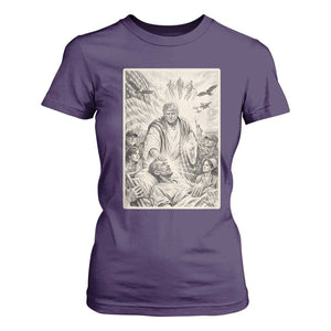 Trump The Healer Graphic T Shirt For Women Vintage Etching Style Religious Political Satire TS02 Purple Print Your Wear