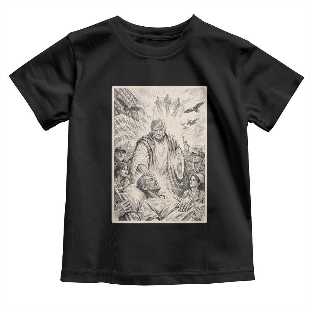 Trump The Healer Graphic Toddler T Shirt Vintage Etching Style Religious Political Satire TS02 Black Print Your Wear