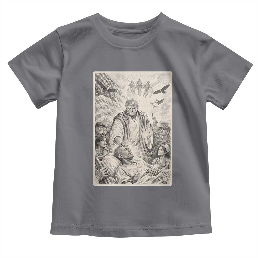 Trump The Healer Graphic Toddler T Shirt Vintage Etching Style Religious Political Satire TS02 Charcoal Print Your Wear