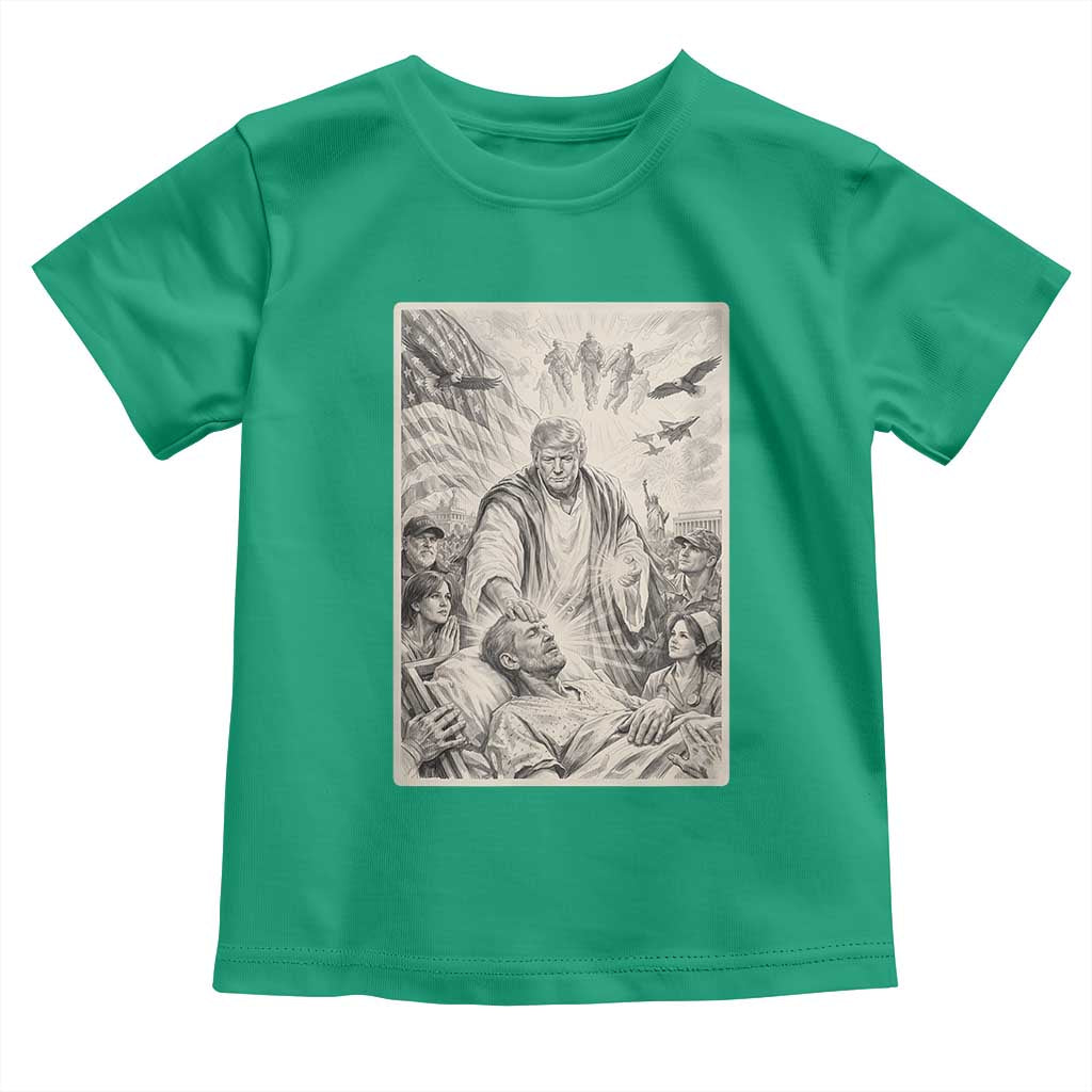 Trump The Healer Graphic Toddler T Shirt Vintage Etching Style Religious Political Satire TS02 Irish Green Print Your Wear