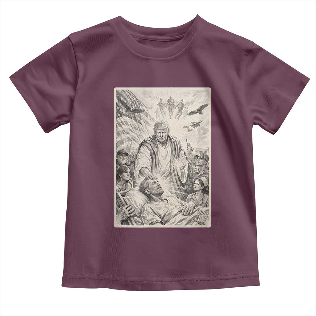 Trump The Healer Graphic Toddler T Shirt Vintage Etching Style Religious Political Satire TS02 Maroon Print Your Wear