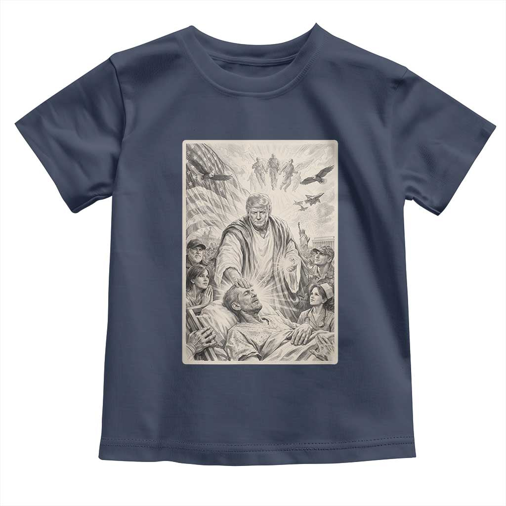 Trump The Healer Graphic Toddler T Shirt Vintage Etching Style Religious Political Satire TS02 Navy Print Your Wear