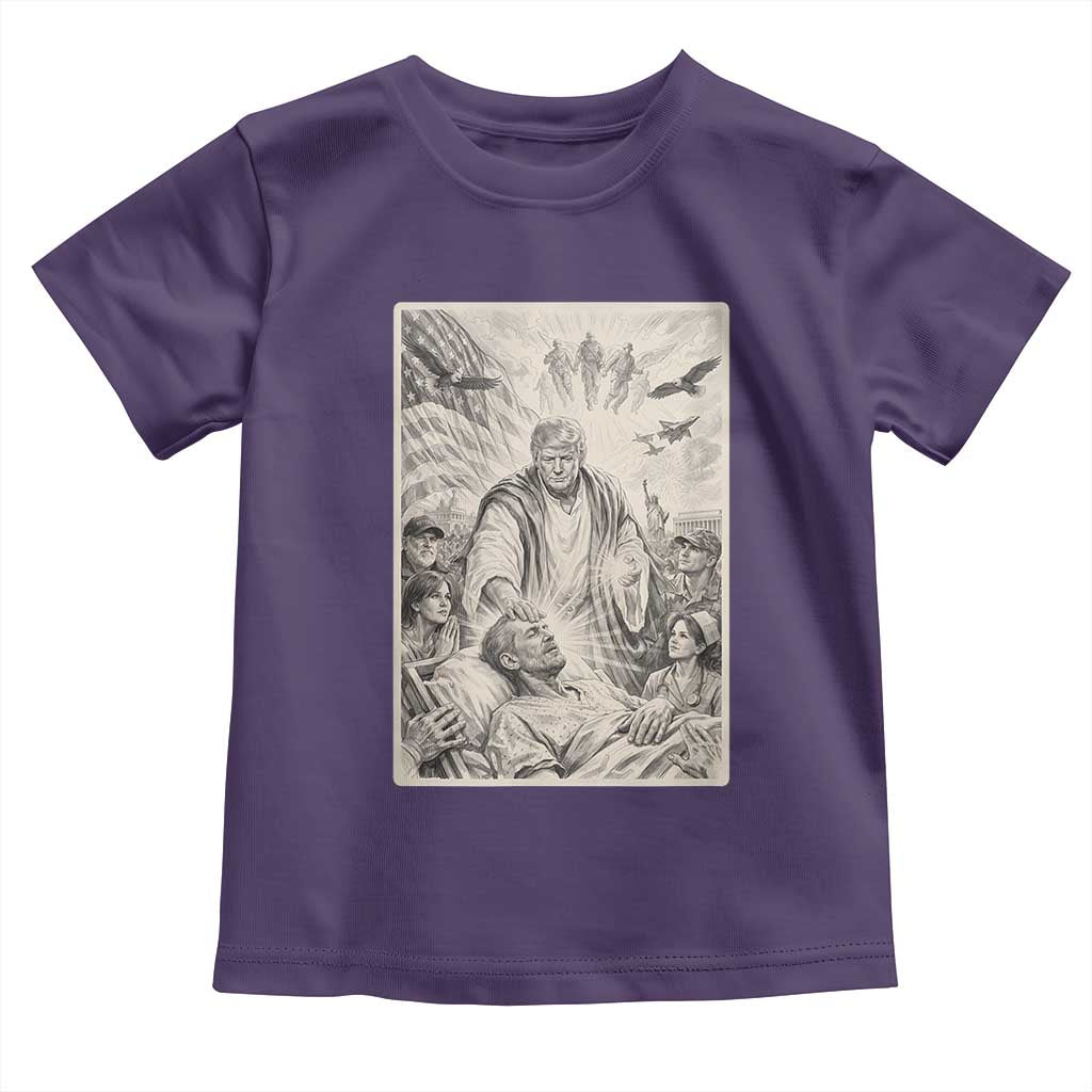 Trump The Healer Graphic Toddler T Shirt Vintage Etching Style Religious Political Satire TS02 Purple Print Your Wear