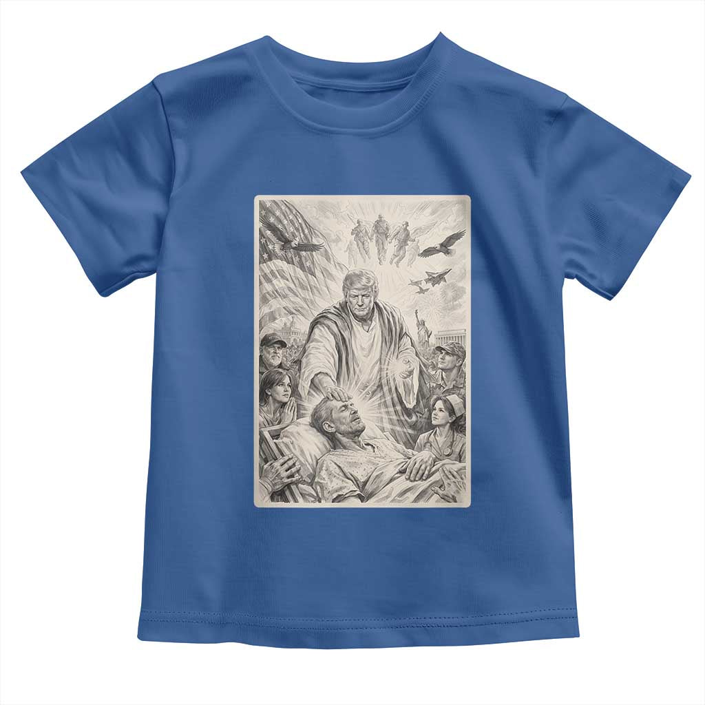 Trump The Healer Graphic Toddler T Shirt Vintage Etching Style Religious Political Satire TS02 Royal Blue Print Your Wear