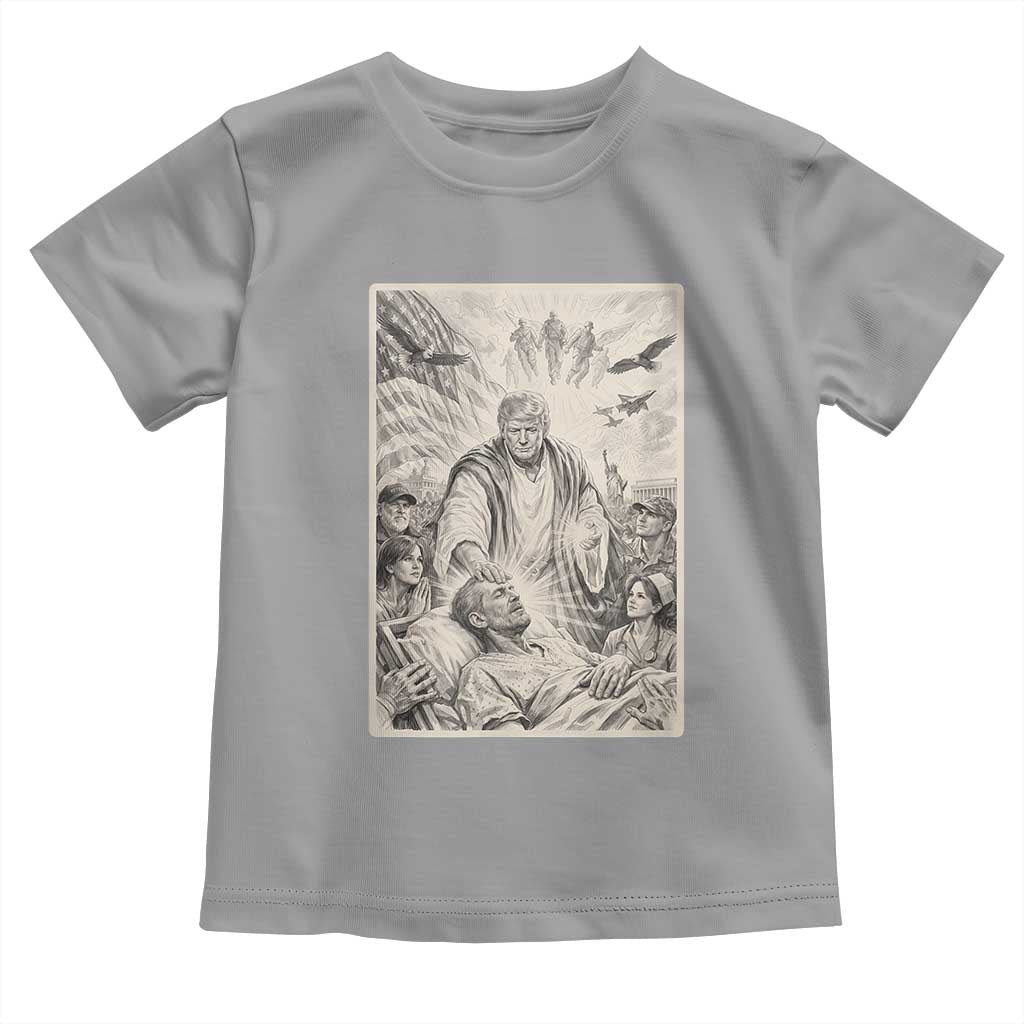 Trump The Healer Graphic Toddler T Shirt Vintage Etching Style Religious Political Satire TS02 Sport Gray Print Your Wear